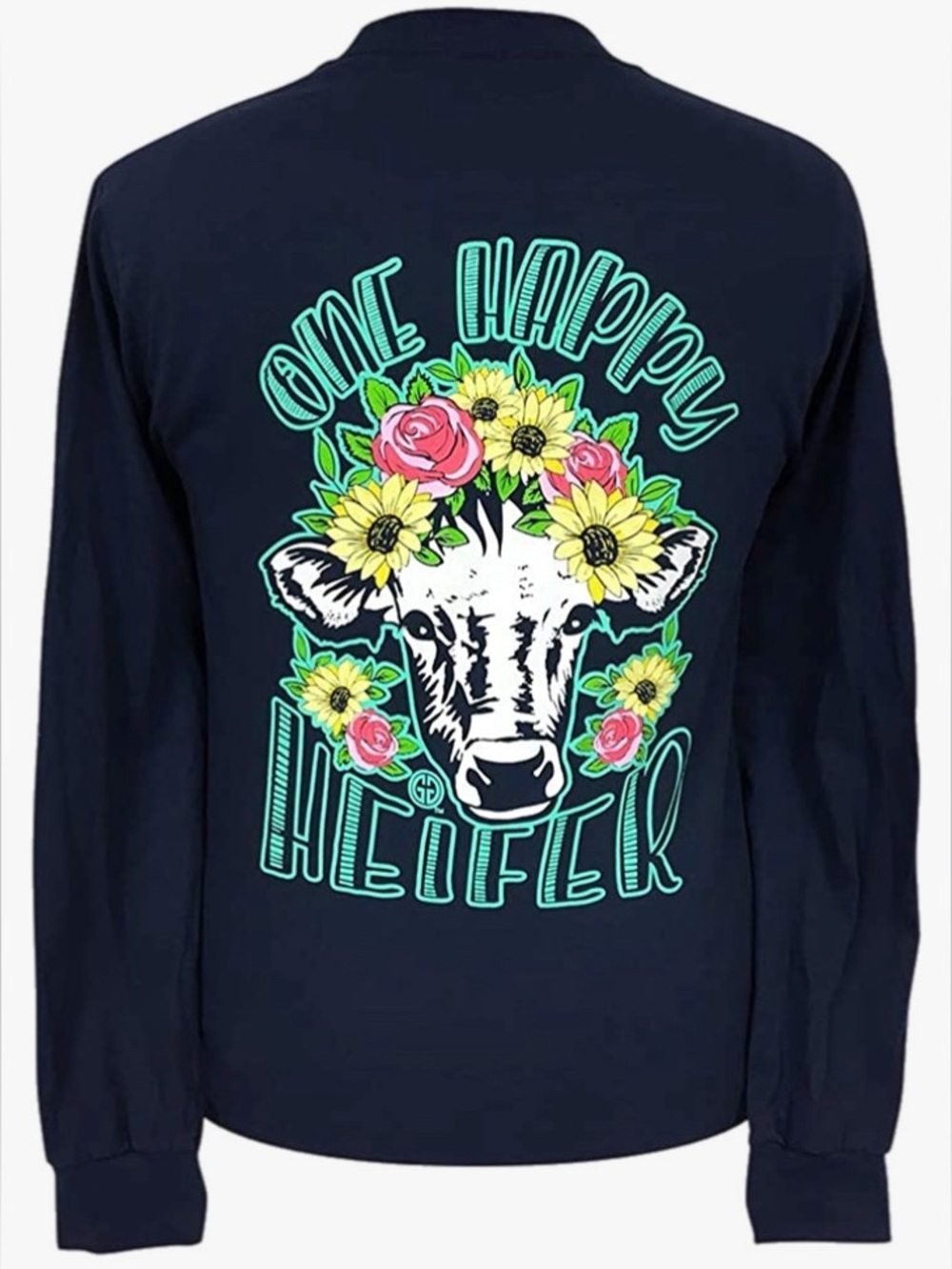 NWT Girlie Girl Originals One Happy Heifer Graphic Long Sleeve Tee Large